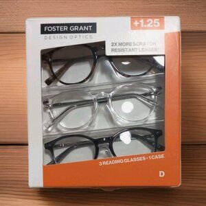 Foster Grant Design Optics Reading Glasses +1.25 Set of 3 NEW Sealed w/ Case